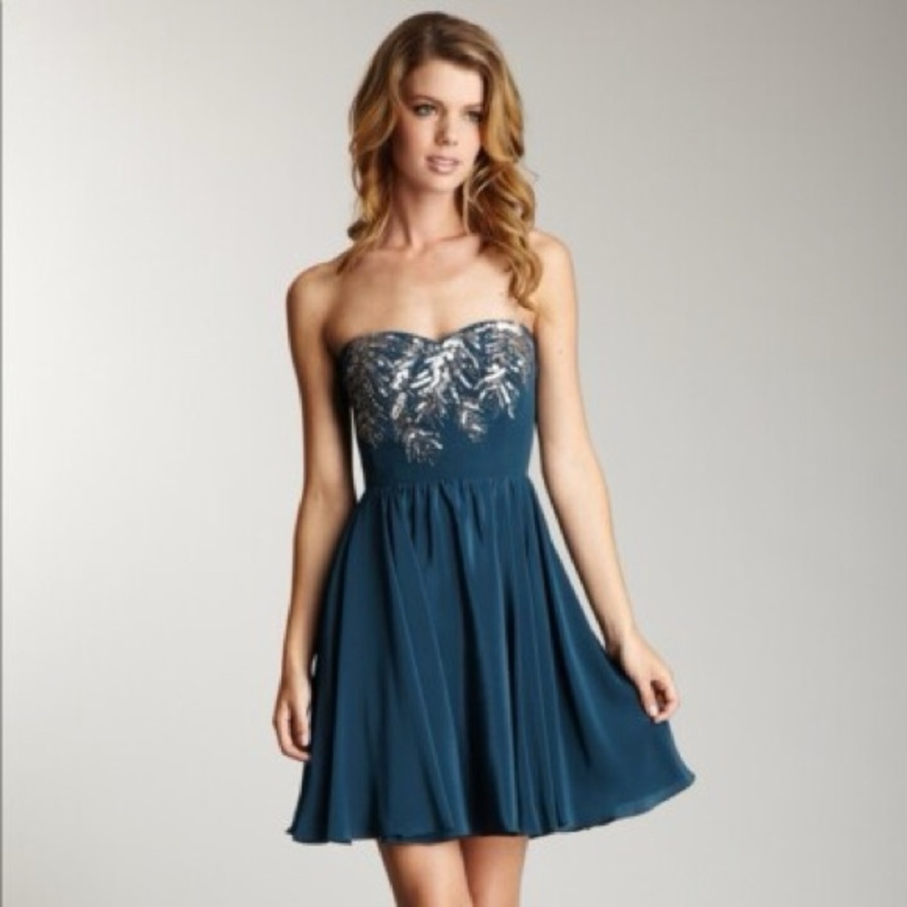 Rebecca Taylor Beaded Feather Silk Strapless Dress Sz 4